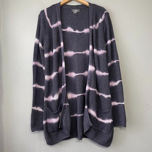 Belle by Belldini Sweater Size Medium Purple Tie Dye Pocket Cardigan Festival - Picture 1 of 8